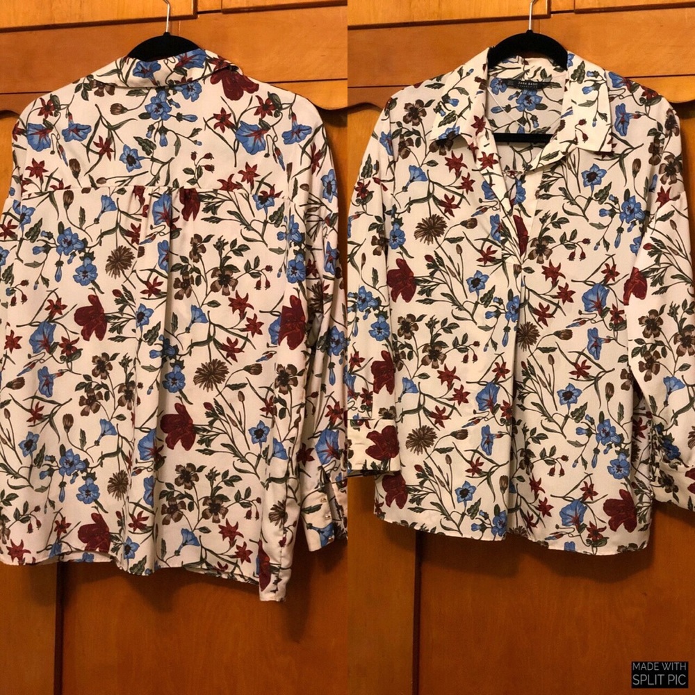 Zara Long Sleeve Floral Print Blouse Sz S - Picture 3 of 4